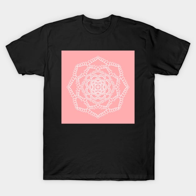 Simple Pink Petals Mandala - Intricate Digital Illustration - Colorful Vibrant and Eye-catching Design for printing on t-shirts, wall art, pillows, phone cases, mugs, tote bags, notebooks and more T-Shirt by cherdoodles
